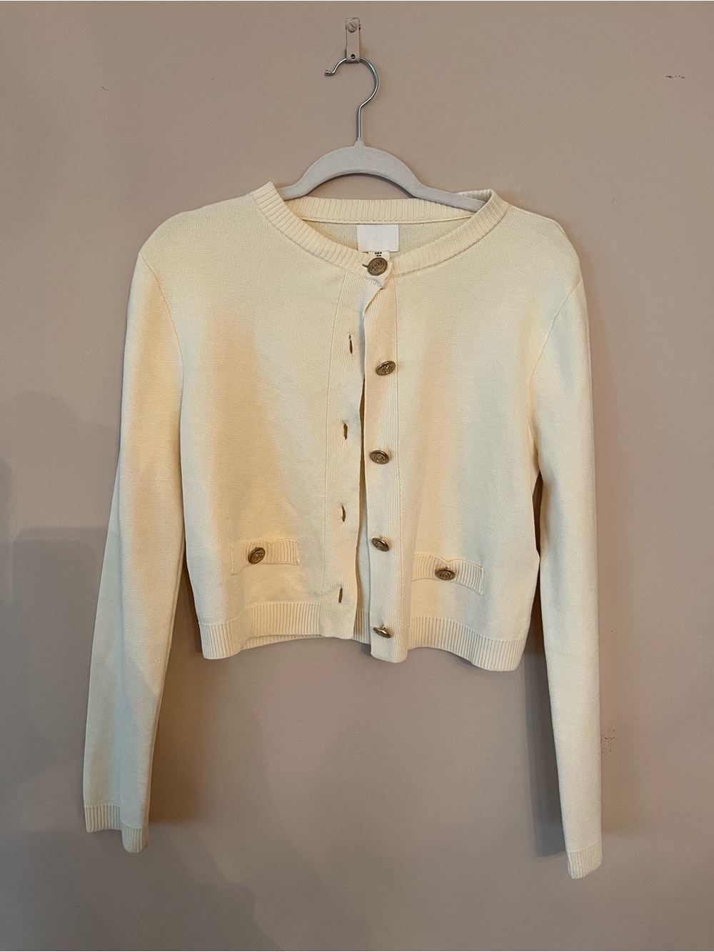 H&M Cream Button-Front Cropped Cardigan